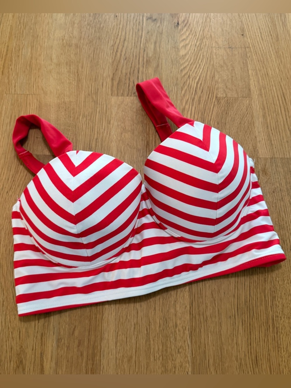 Unique Vintage LARGE Red and White Striped Underwire Bikini Top